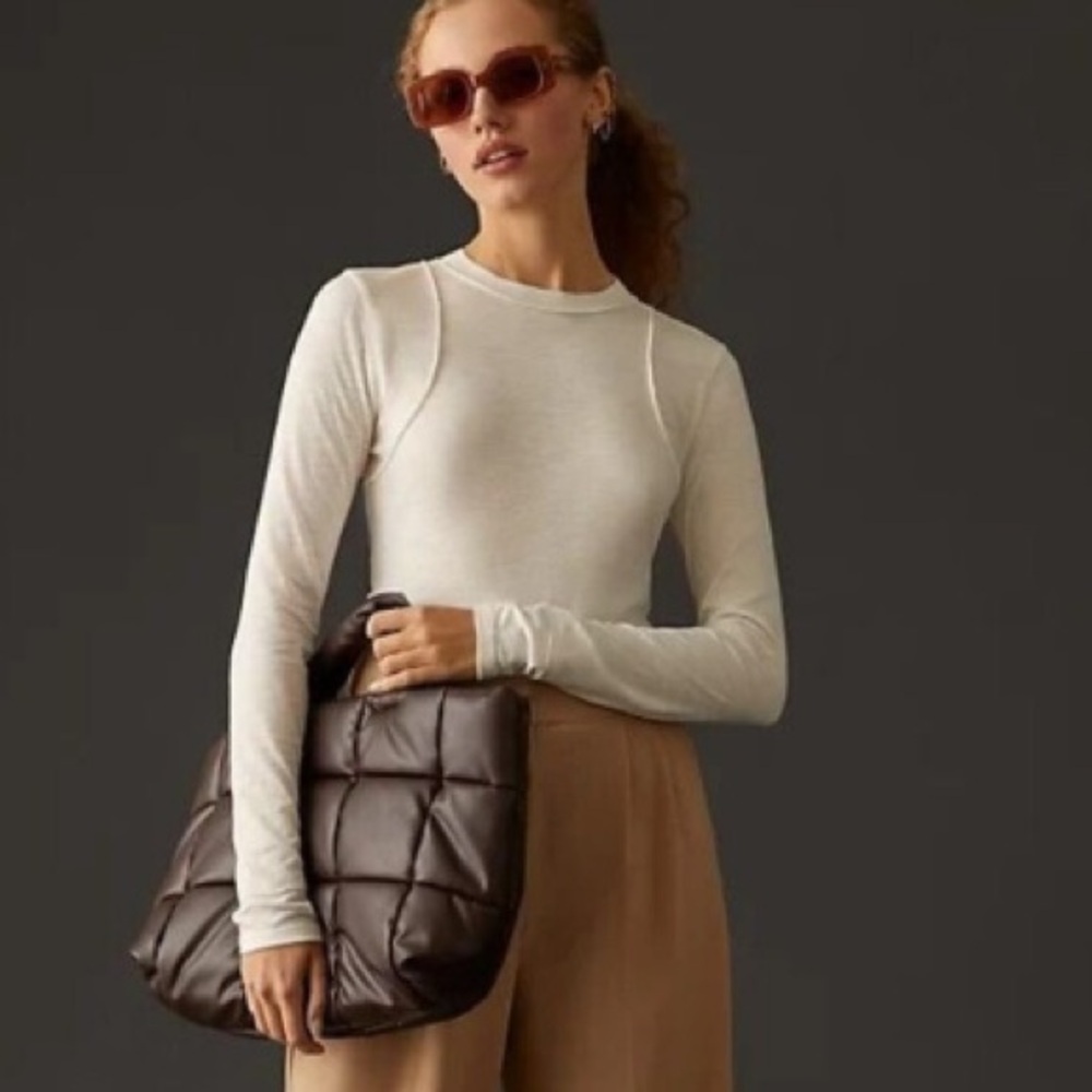 Anthropologie Pilcro Reconstructed Long Sleeve Coconut Milk Tee XL NWT - Picture 2 of 6